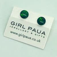 Earrings - Paua Green Circle 8mm - Stud
